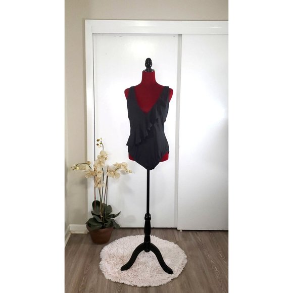 NWT Kona Sol Women's Black Asymmetrical Ruffle 1 Piece Swimsuit Size XL 1094 - Picture 4 of 11